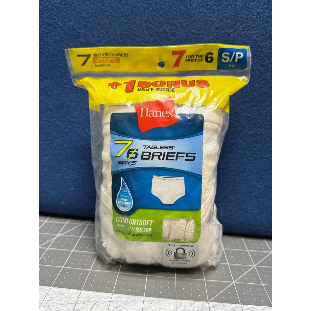 Hanes Boys Tagless Briefs White 7 Pairs Size S/P 6-8‎ Comfort Soft
